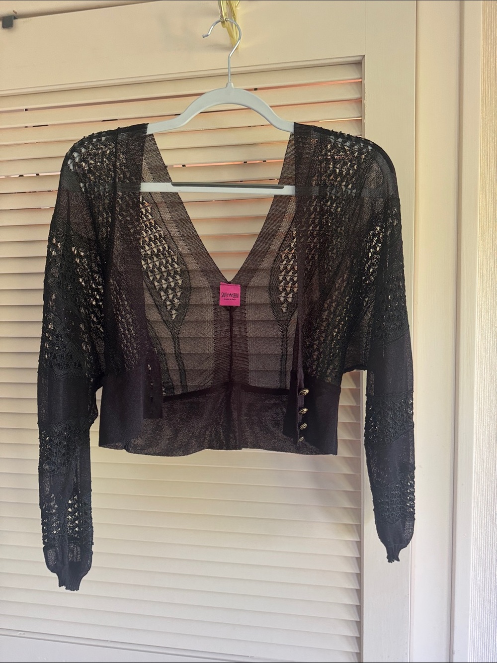 Save The Queen Black Sheer Open-Knit Cropped top, New without tags